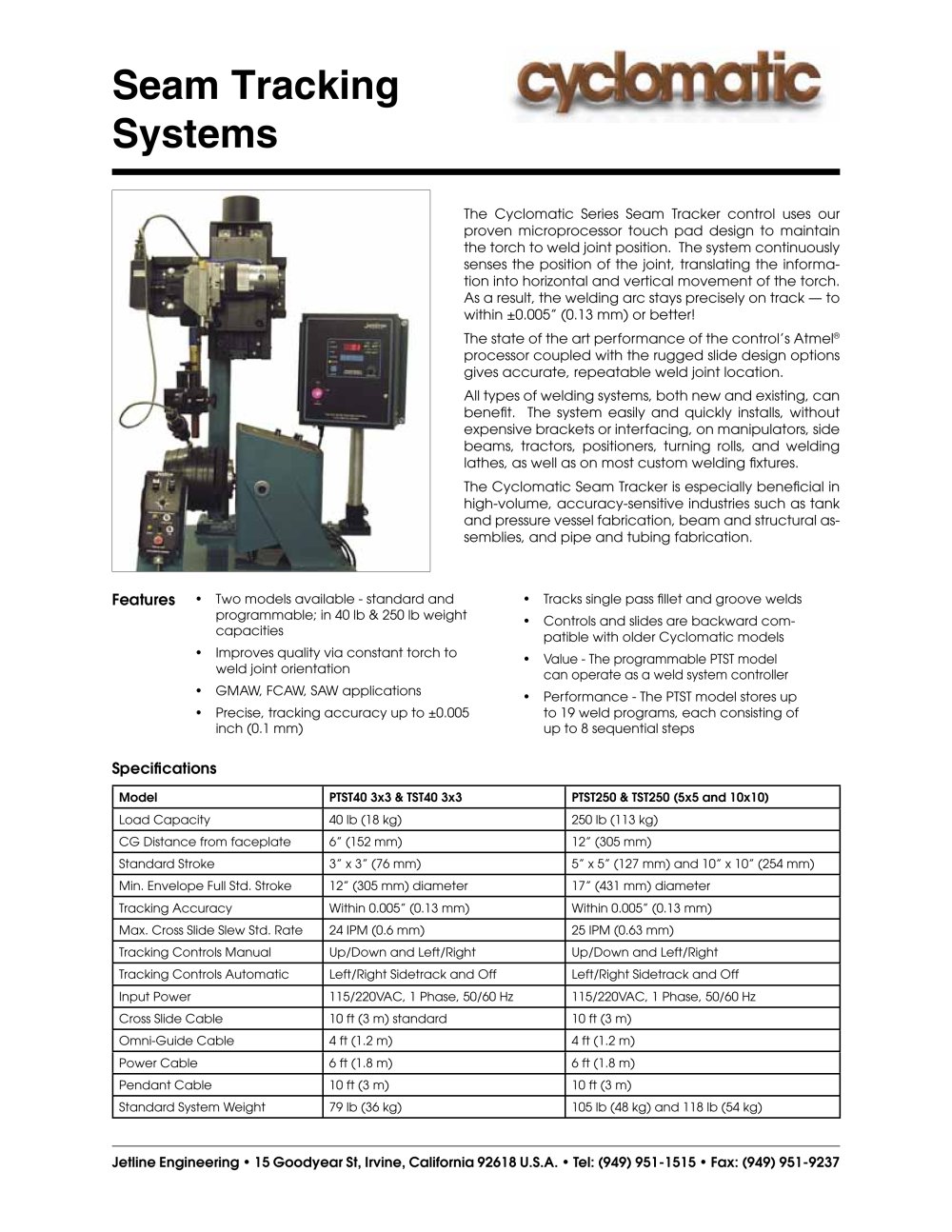 Seam Trackers, Cyclomatic Standard and Programmable - Jet Line Engineering