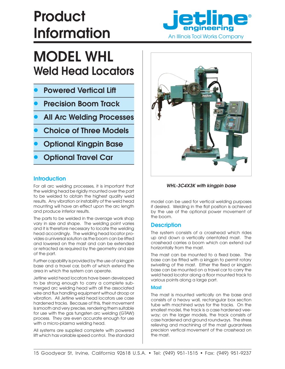 WHL Weld Head Locator / Manipulators - Jet Line Engineering