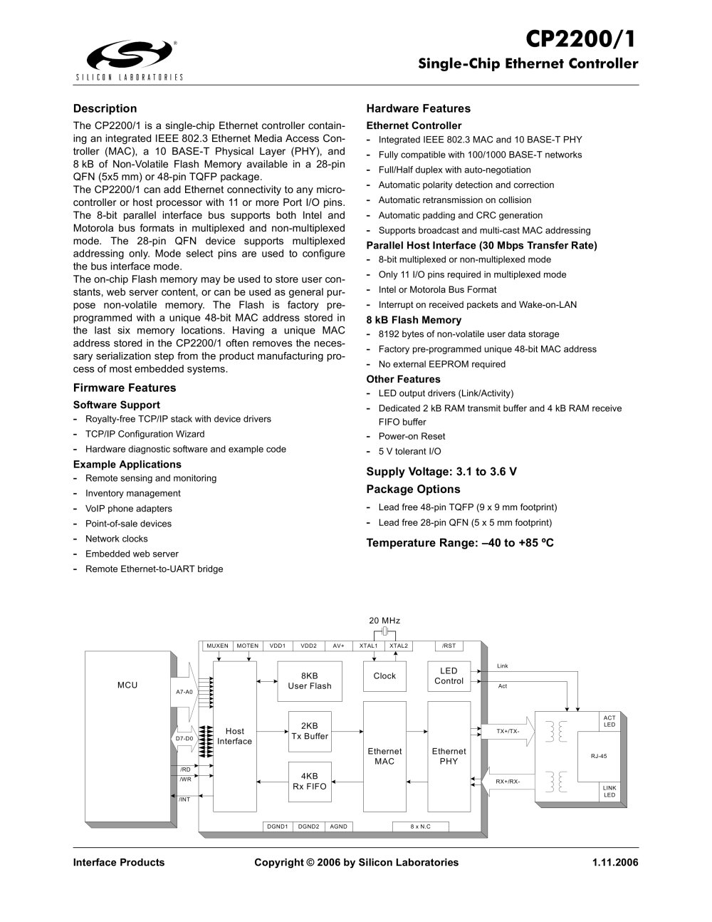 CP2200/1 Single-Chip Ethernet Controller - Silicon Laboratories