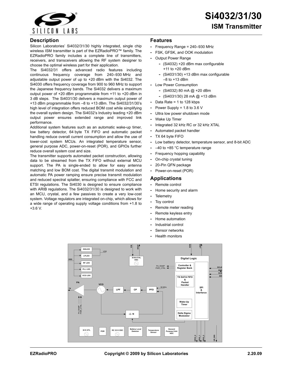 Si4032/31/30 ISM Transmitter - Silicon Laboratories