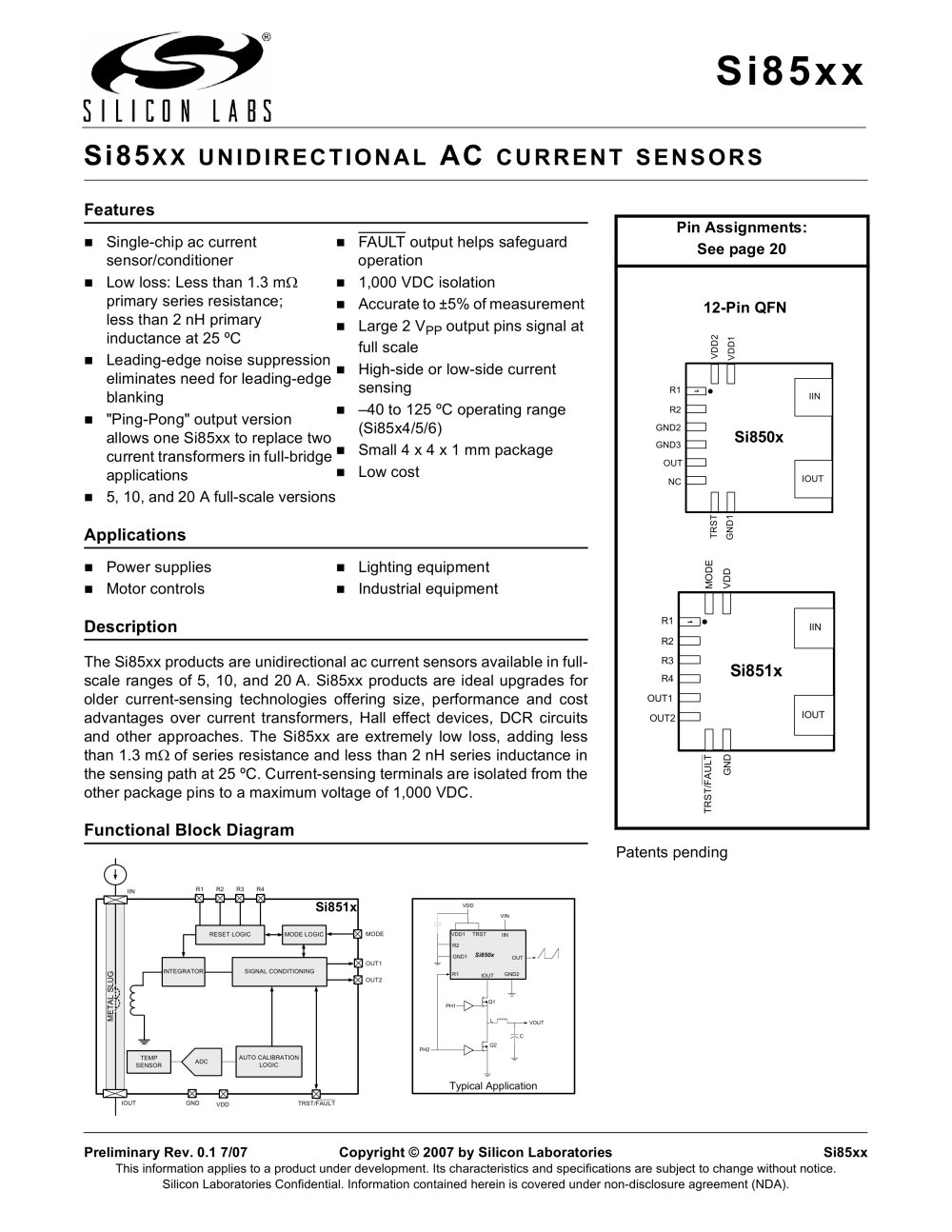 Si85XX UNIDIRECTIONAL AC CURRENT SENSORS - Silicon Laboratories