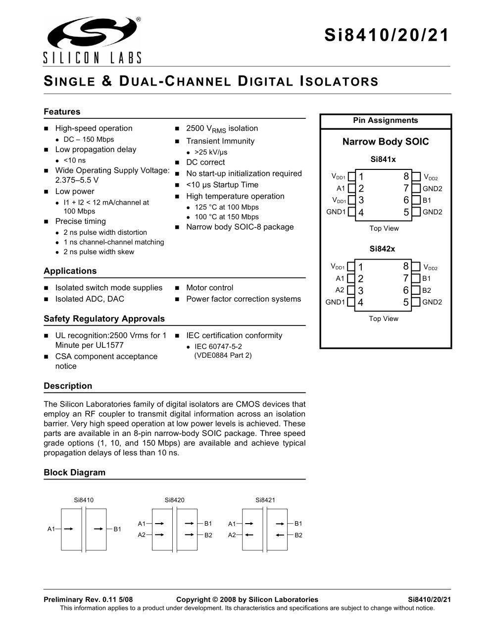 SINGLE & DUAL-CHANNEL DIGITAL ISOLATORS - Silicon Laboratories