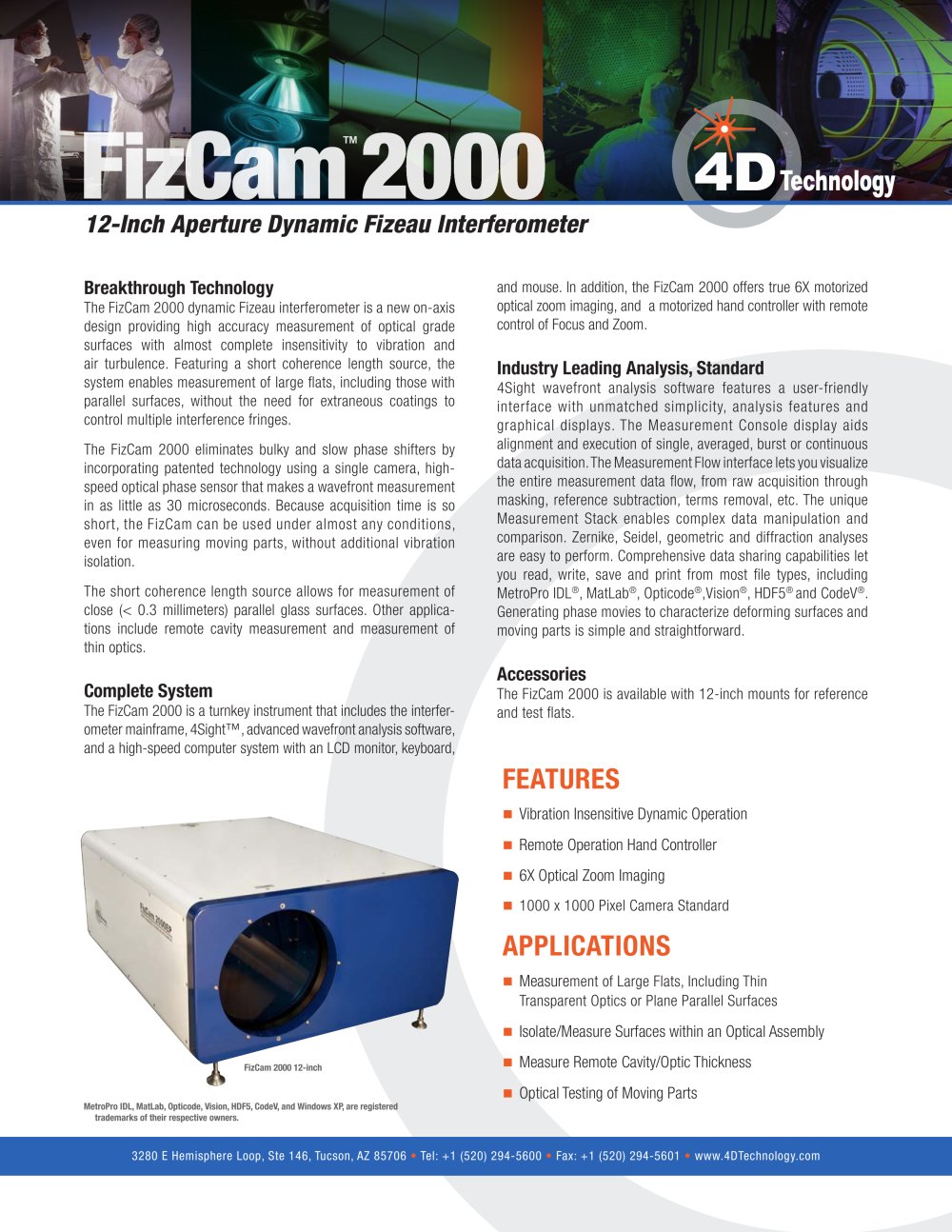 FizCam 2000 12-inch Aperture - 4D Technology