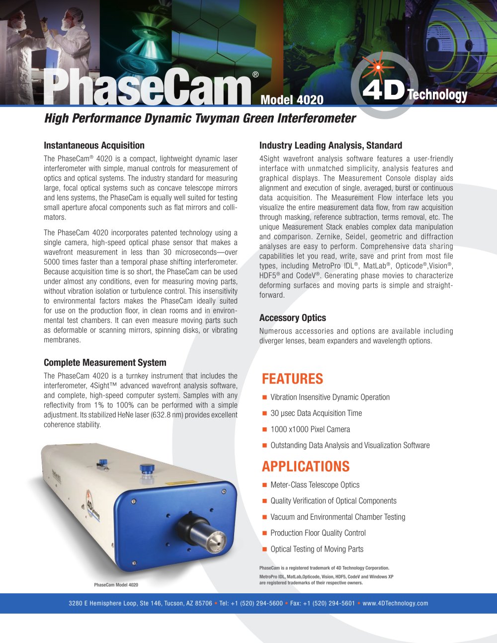 PhaseCam 4020 Data Sheet - 4D Technology