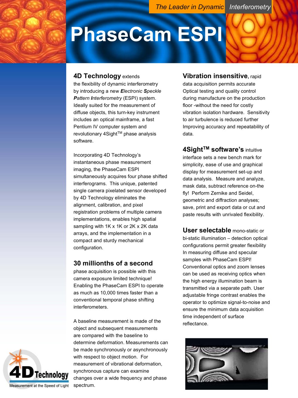 SpeckleCam (ESPI) Data Sheet - 4D Technology