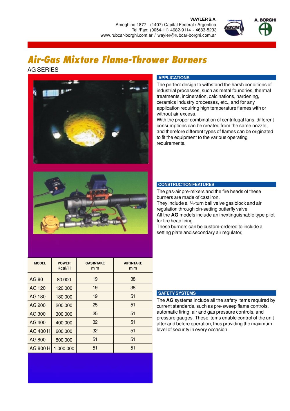 Air Gas burners/AG Series - Wayler