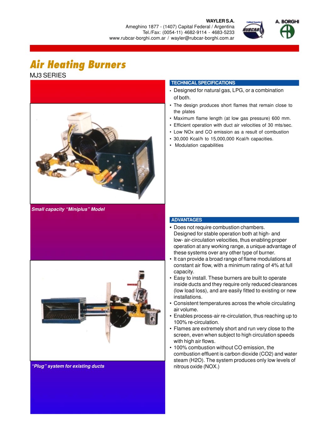 Air heating burners/MJ3 Series - Wayler