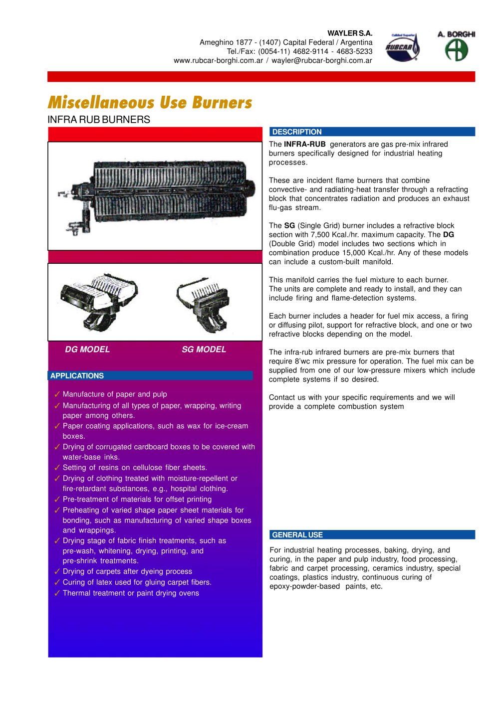 Miscelaneous use burners PMA Series - Wayler