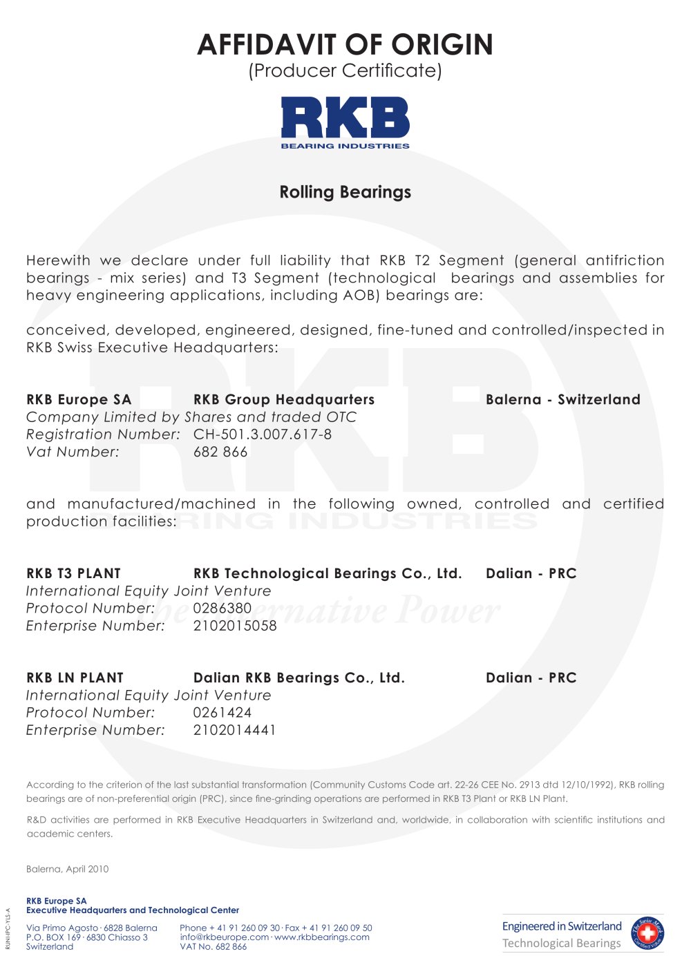 International Producer Certificate - RKB Europe