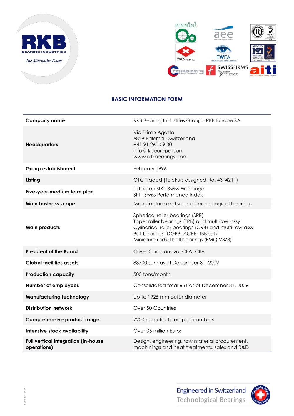 RKB Basic Information Form - RKB Europe