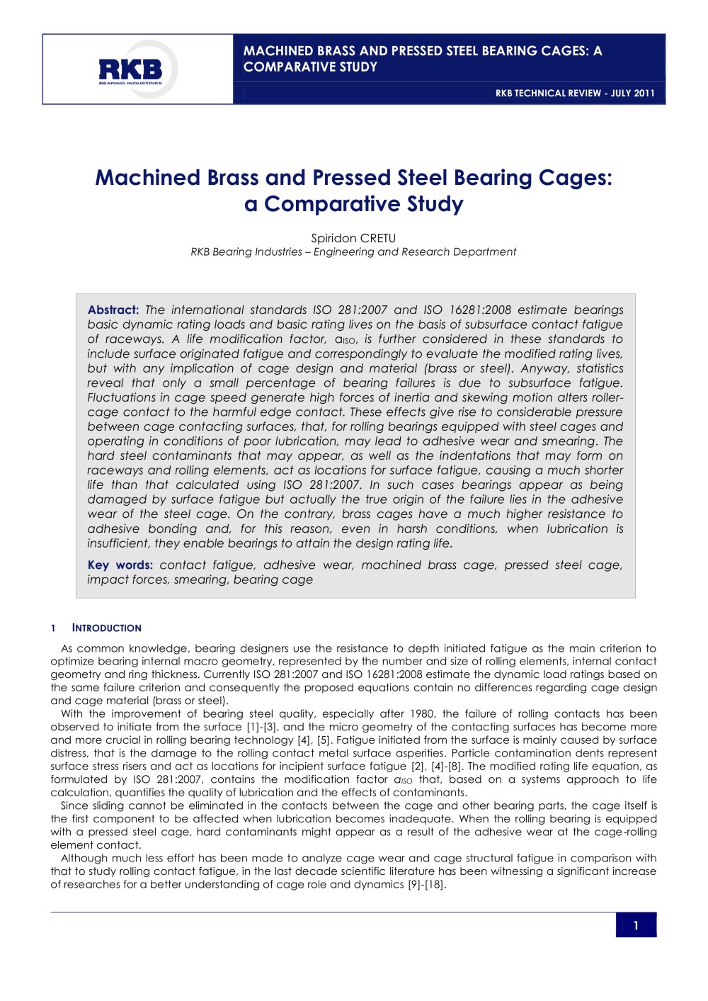 RKB Machined Brass and Pressed Steel Bearing Cages a Comparative Study - RKB Europe