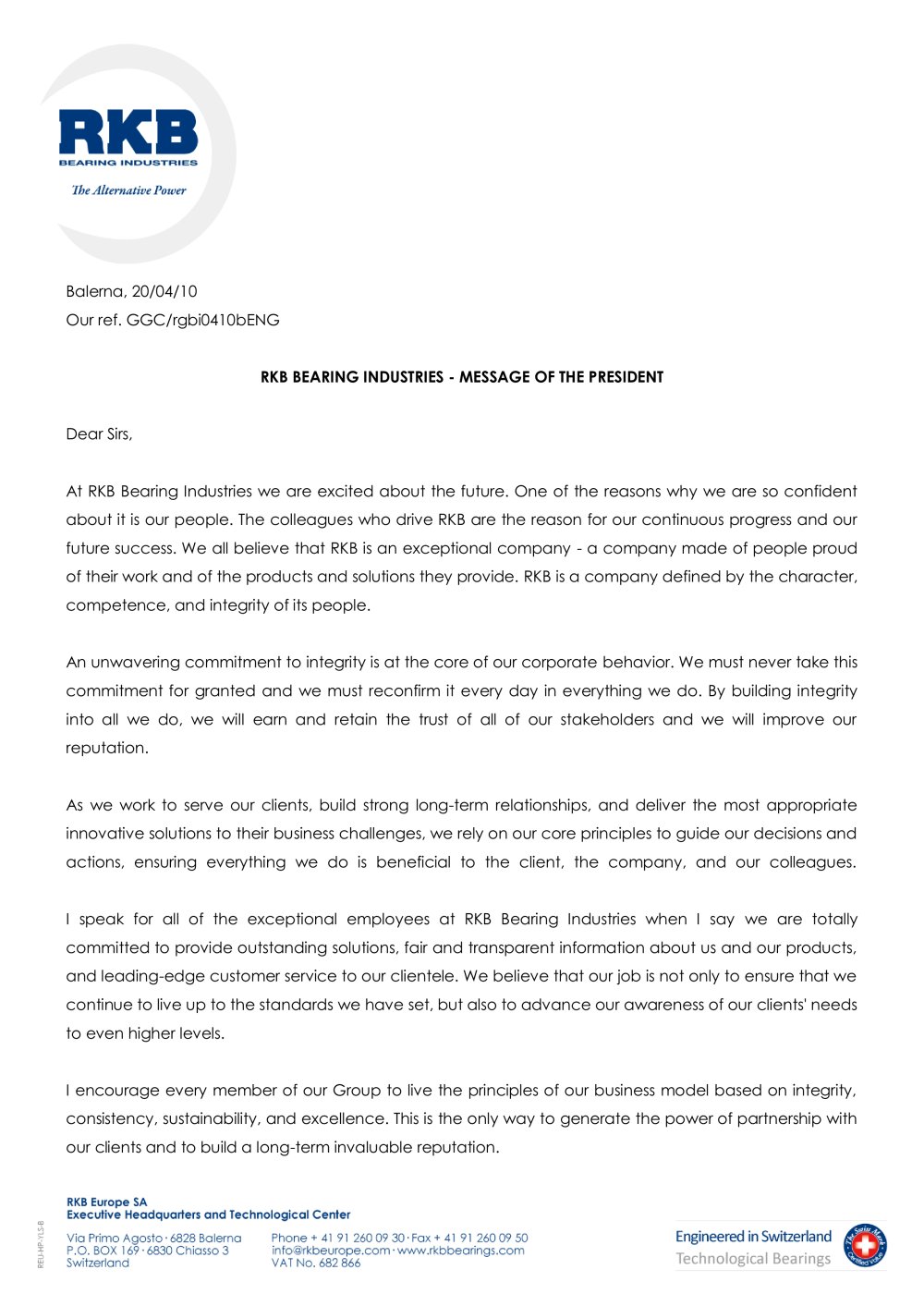 RKB Message of the President - RKB Europe