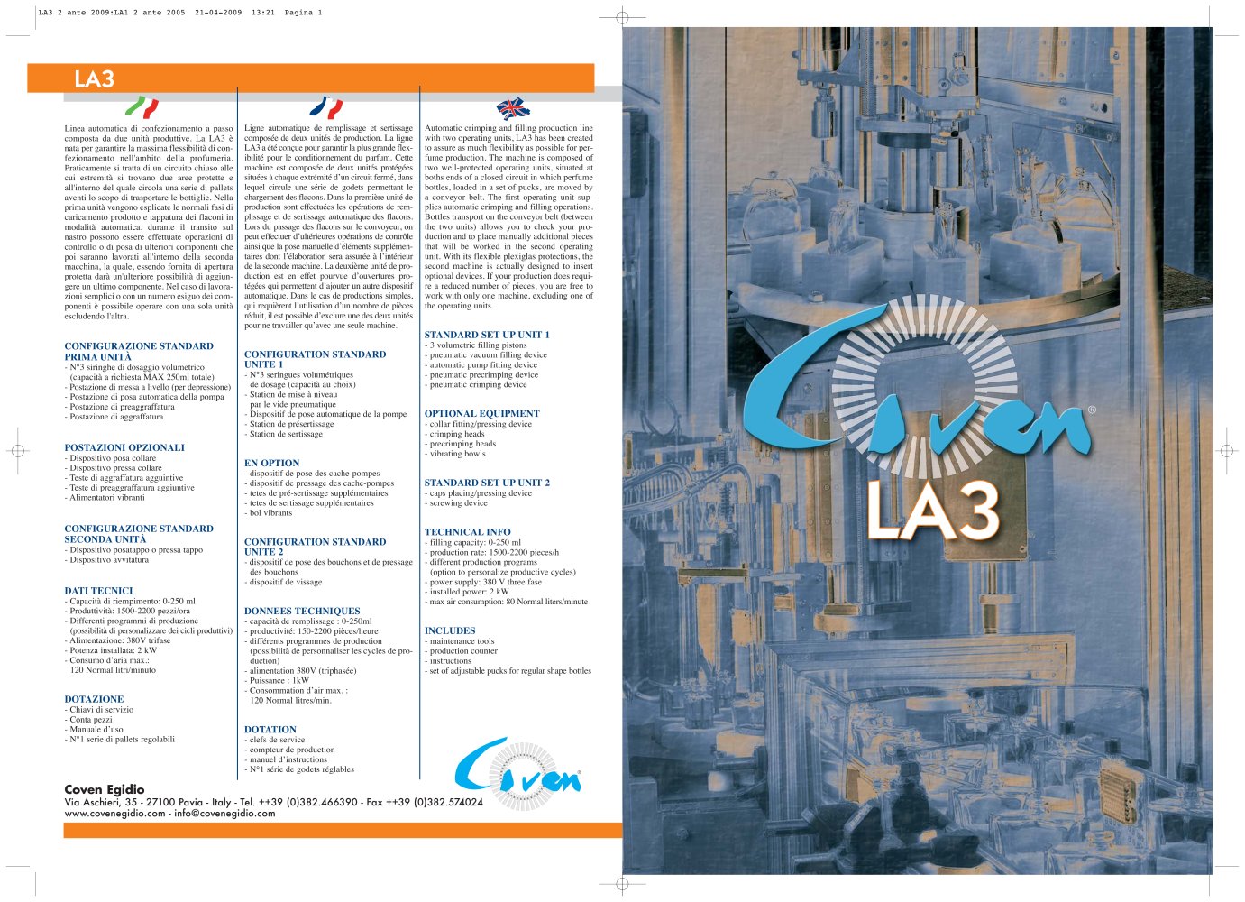 Automatic crimping and filling production line - LA3 - COVEN EGIDIO