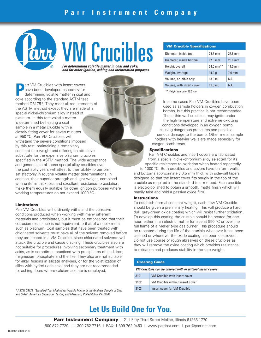 Volatile Matter Crucibles - Parr Instrument Company