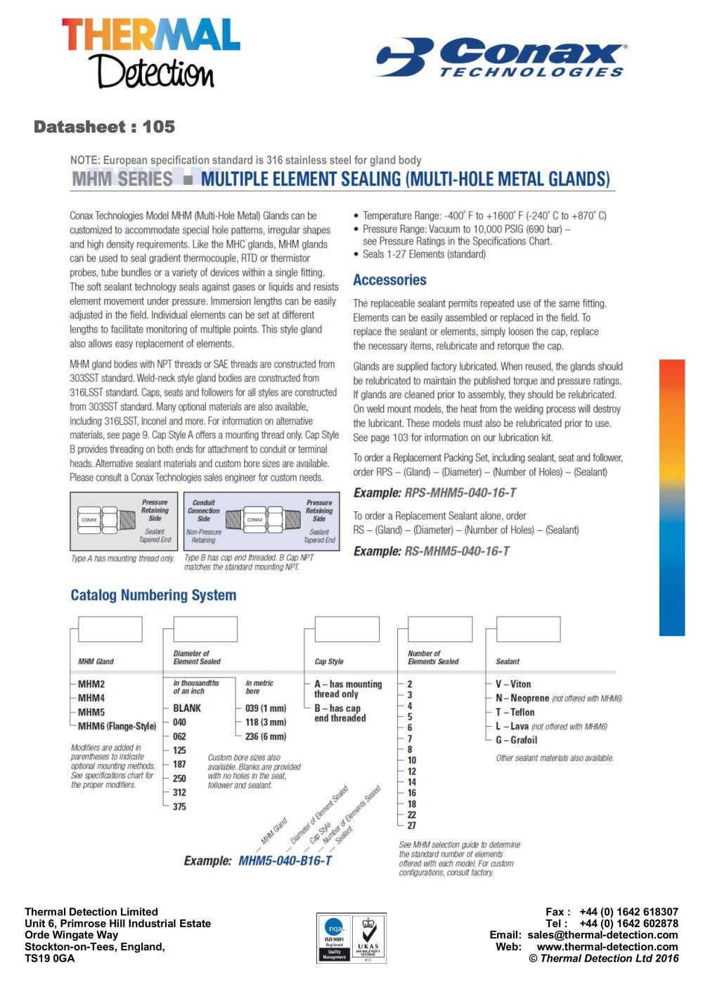 Single (PG) and Multiple (MHM and MHC) Feedthroughs : Product data sheet No 106 (MHC) - Thermal Detection