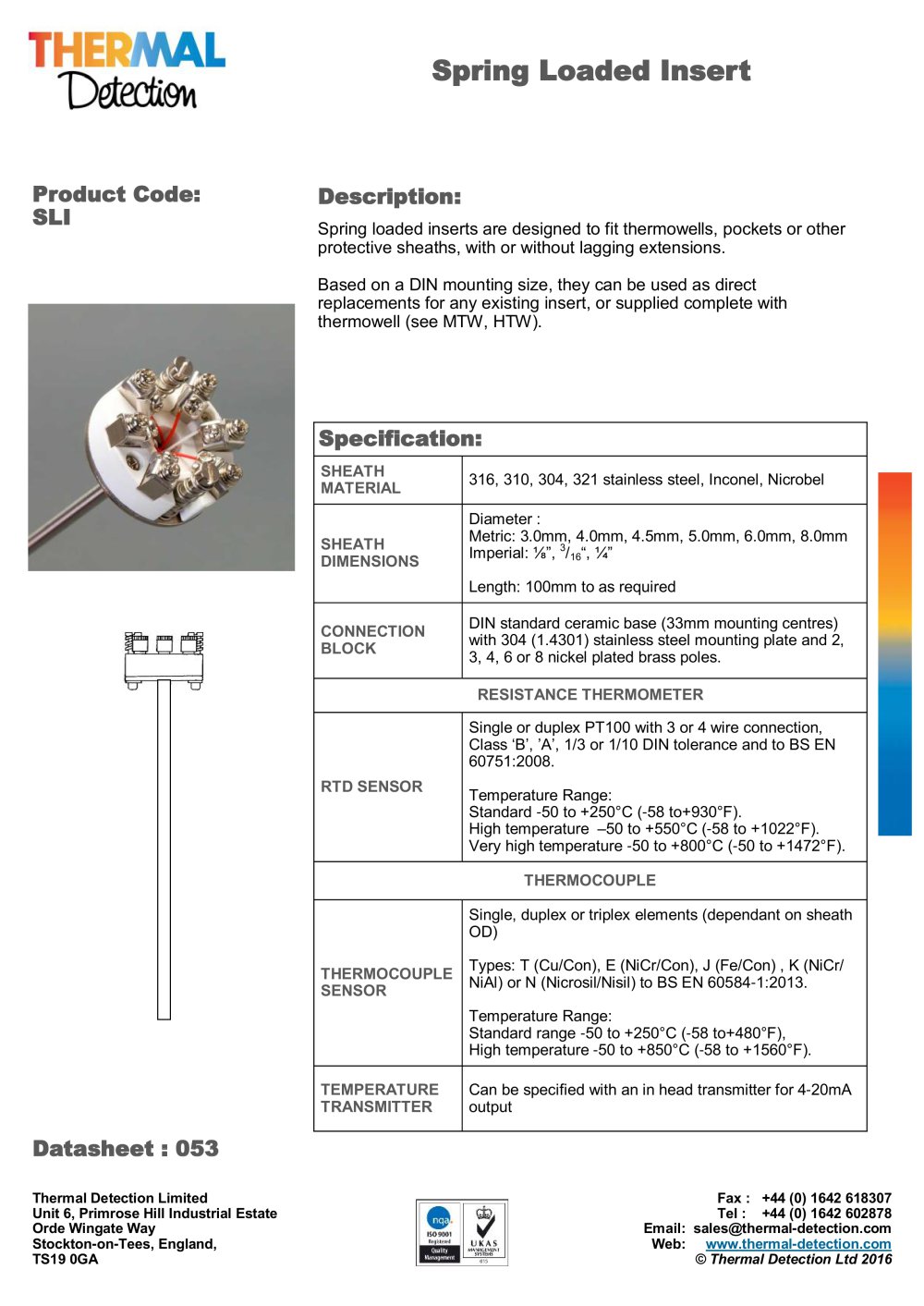 Spring Loaded (SLI) Sensor Insert - Thermal Detection