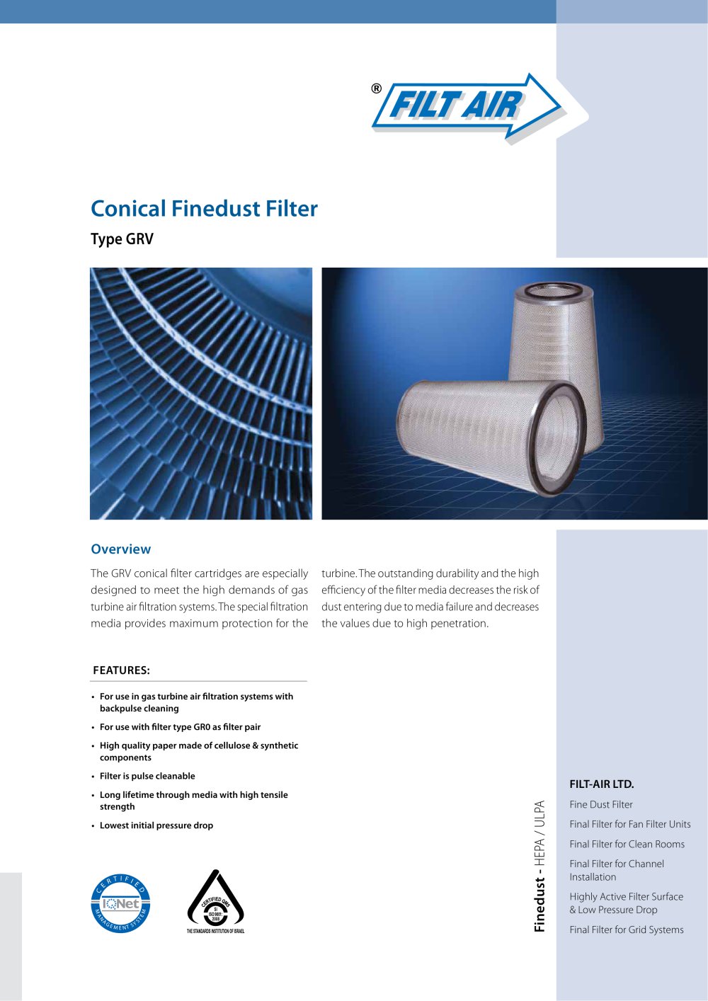 GRV Conical Finedust Filters - FILT AIR
