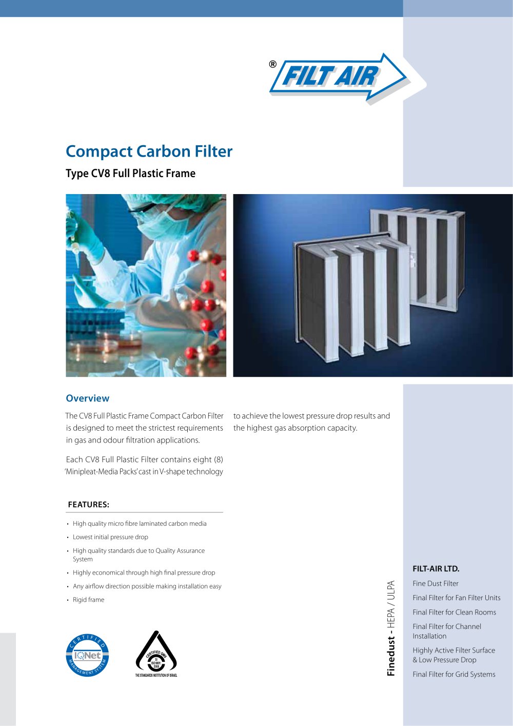Type CV8 full plastic frame - FILT AIR