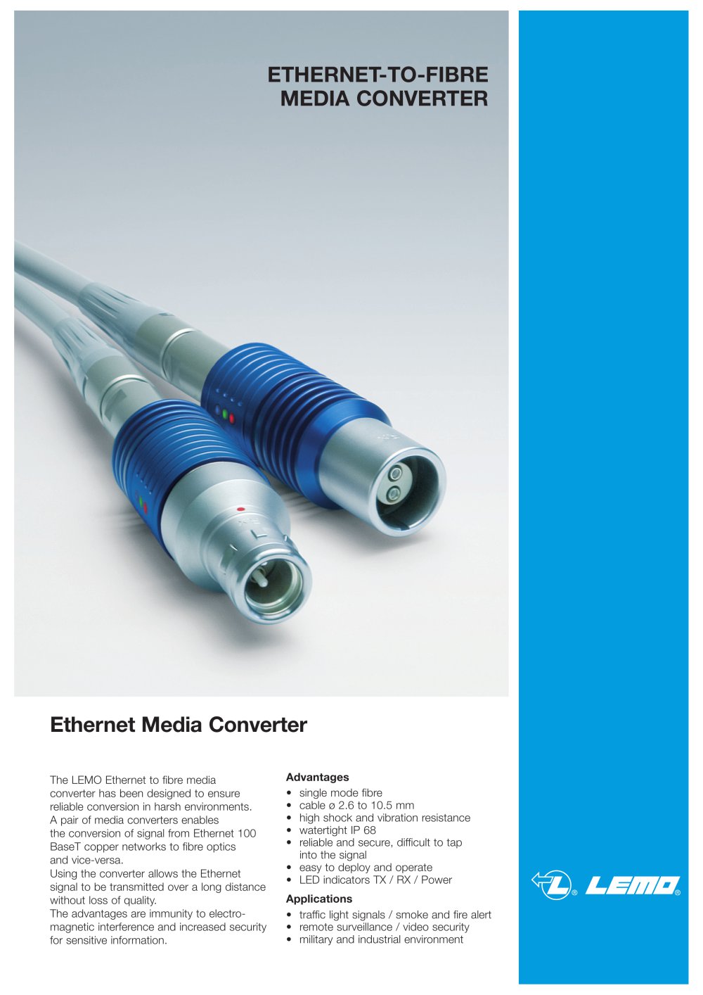 ETHERNET-TO-FIBRE MEDIA CONVERTER - LEMO