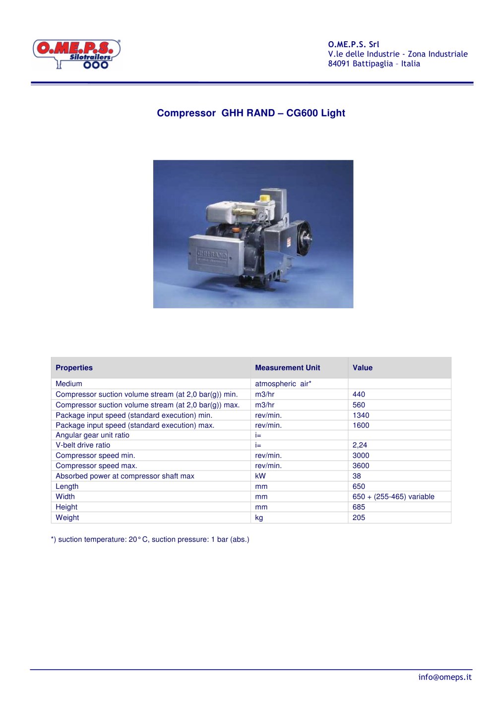 compressor for O.ME.P.S. silo semi-trailers - OMEPS