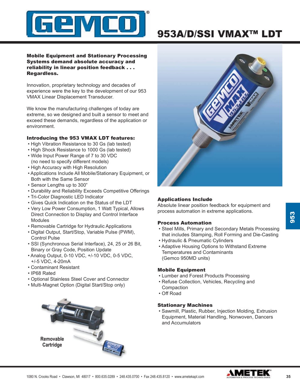 953A/D/SSI VMAX Gemco LDT - AMETEK Automation & Process