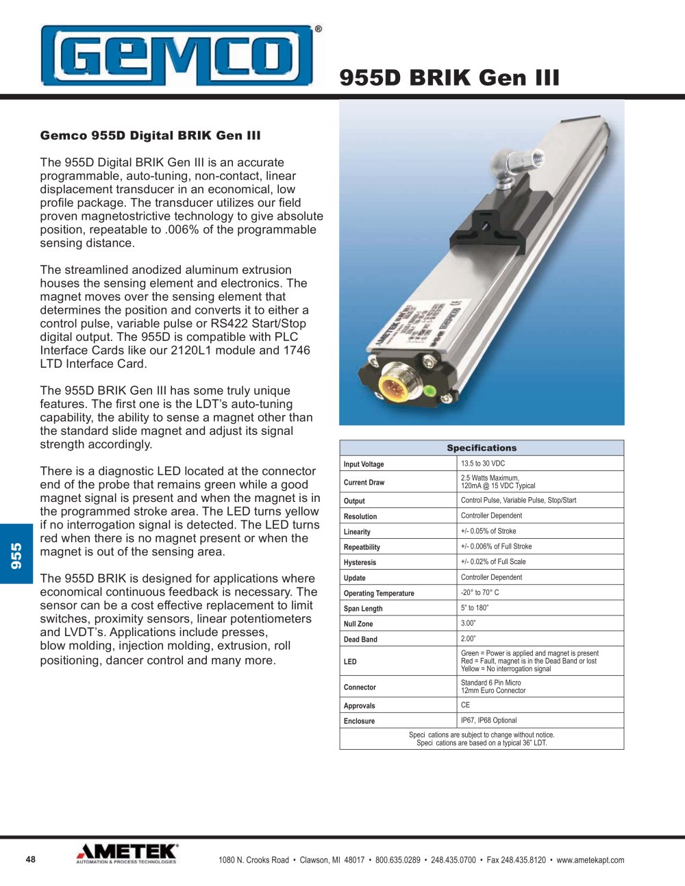 955D BRIK Gen III Gemco LDT - AMETEK Automation & Process