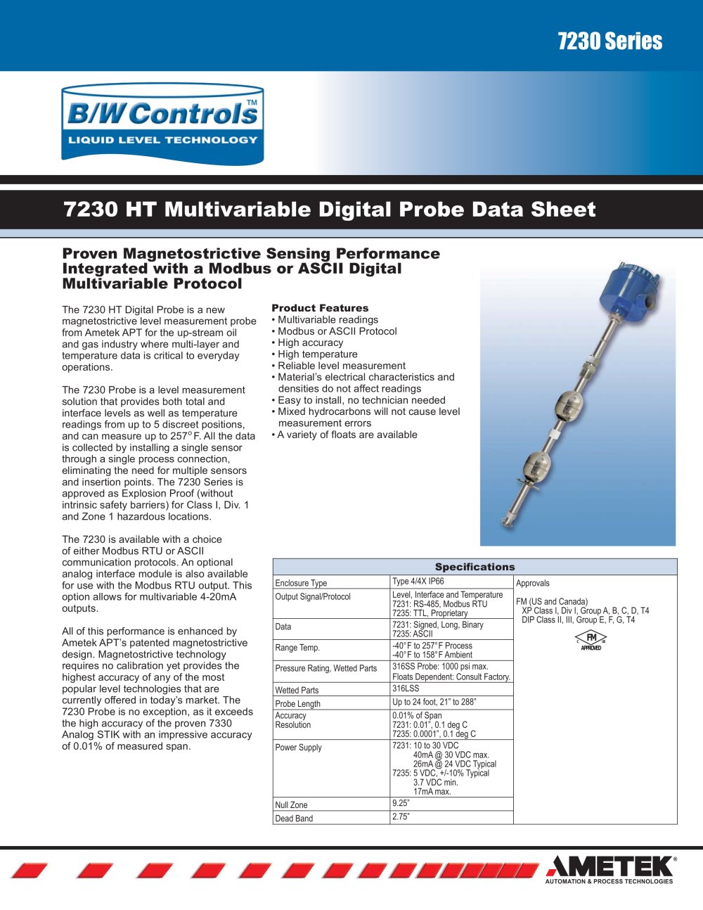 Continuous Level Measurement - 7230 - AMETEK Automation & Process