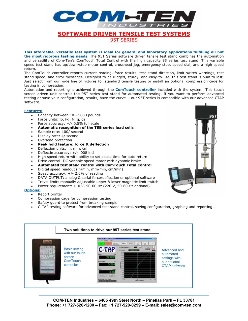 Computer controlled tensile tester 95T series - Com-Ten Industries