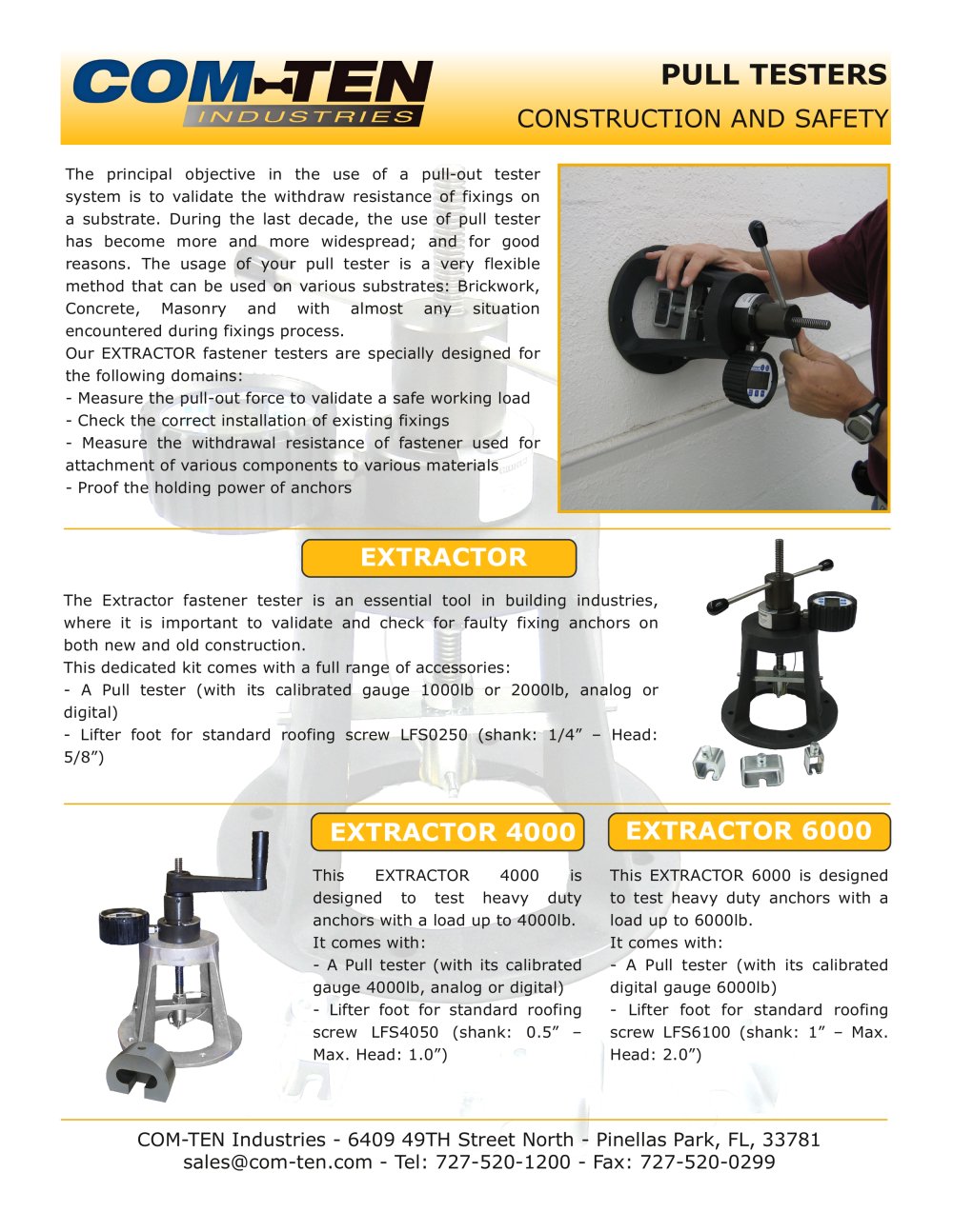 Pull tester for construction - Com-Ten Industries