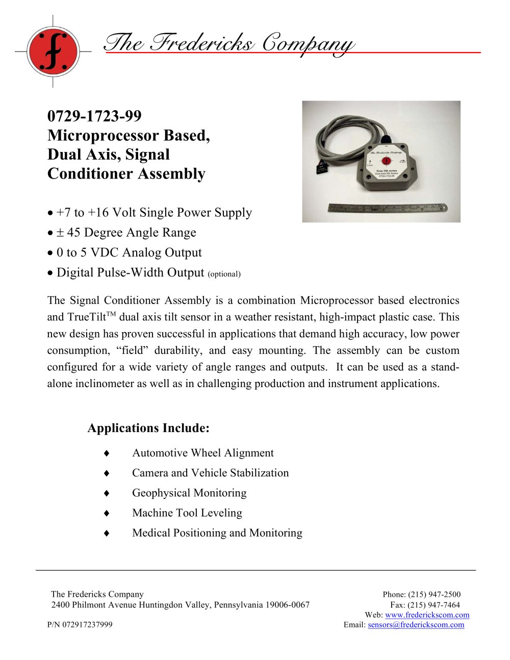 0729-1723-99 Microprocessor Based, Dual Axis, Signal Conditioner Assembly - Fredericks Company