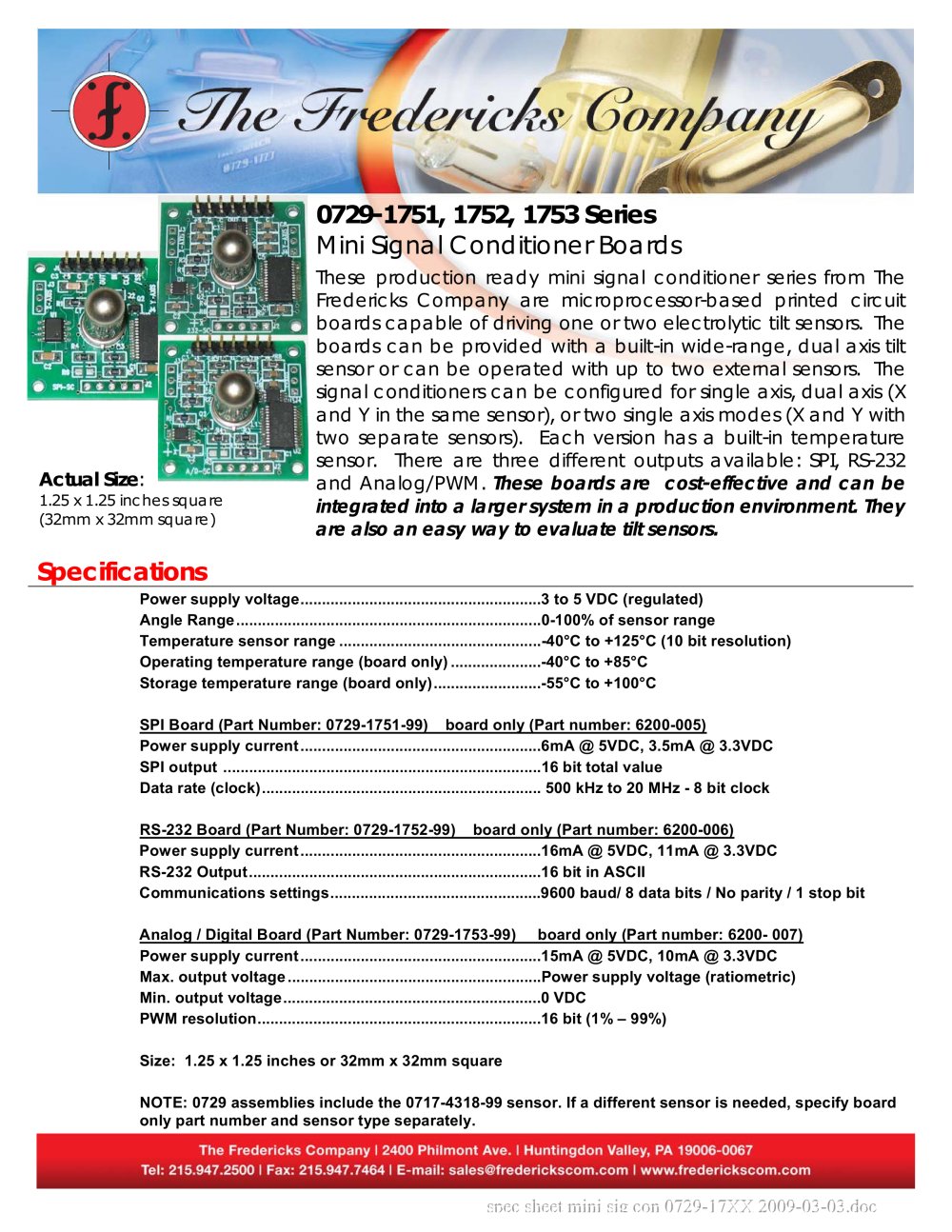 0729-1751, 1752, 1753 Series Mini Signal Conditioner Boards - Fredericks Company
