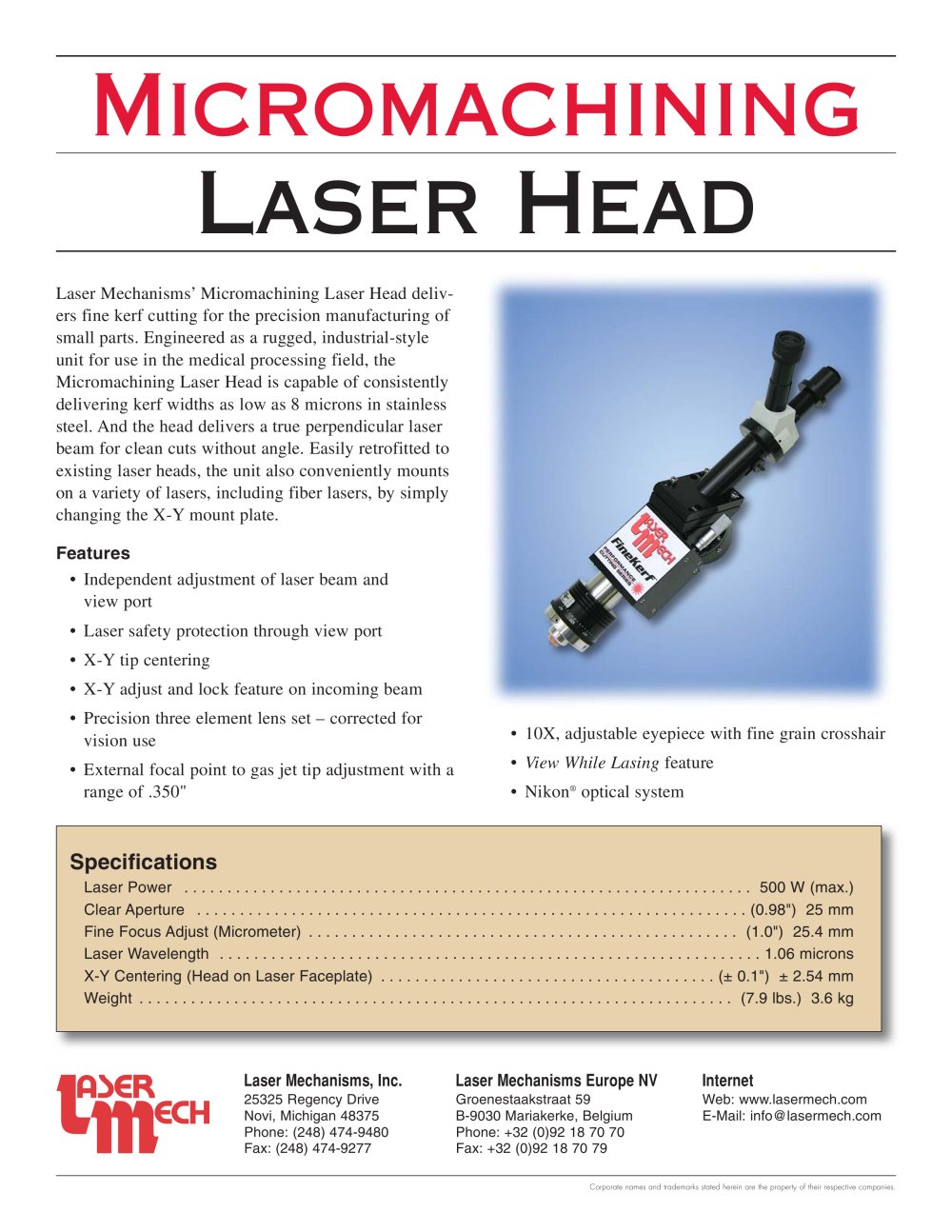 Micromachining Laser Heads - Laser Mechanisms