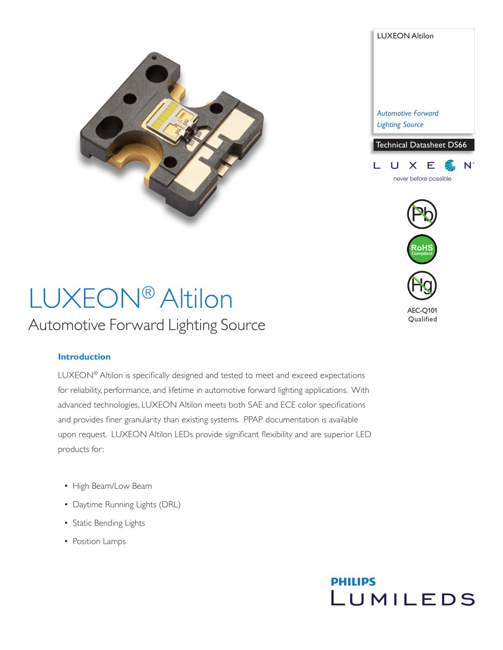 LUXEON&reg; Altilon  Automotive Forward Lighting Source - Philips Lumileds Lighting Company