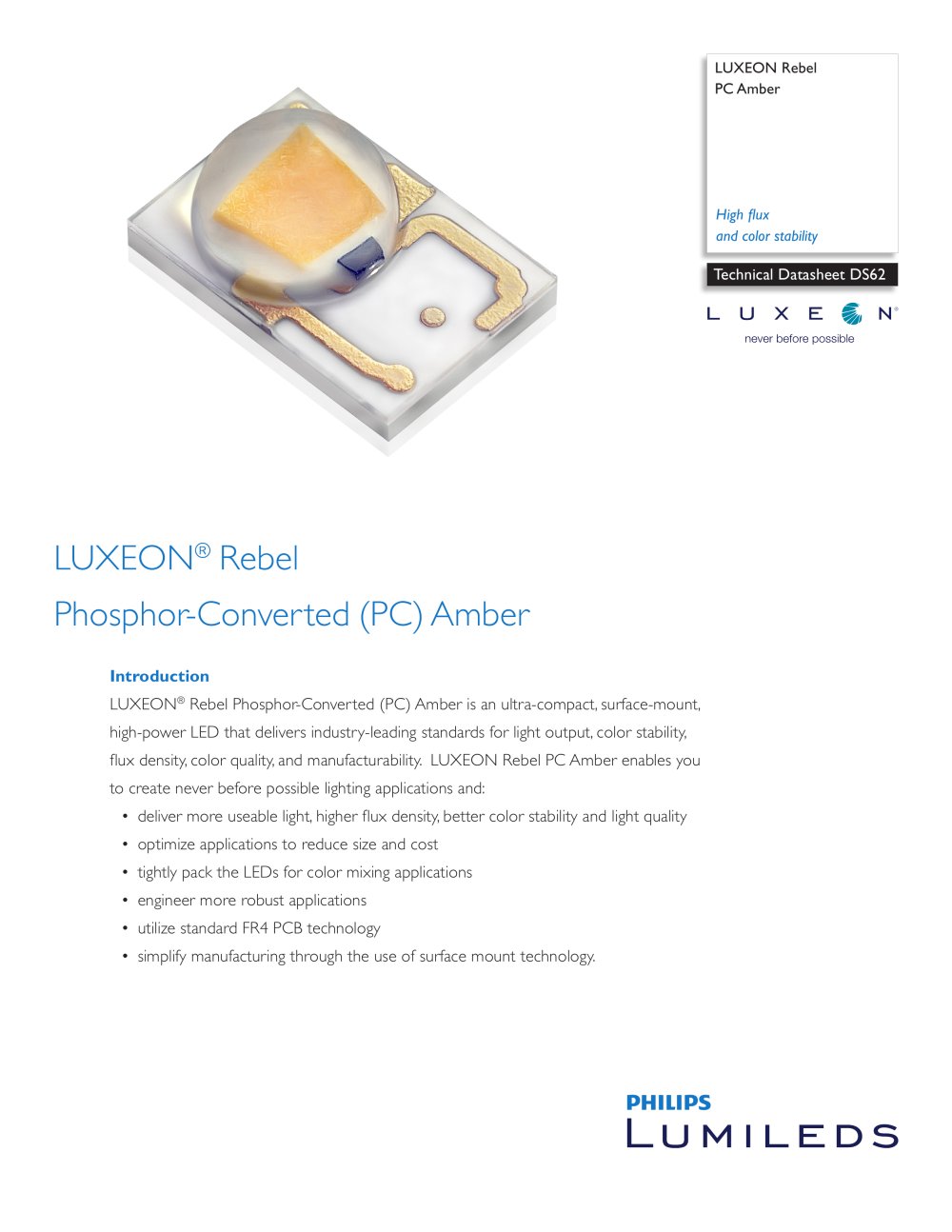 LUXEON&reg; Rebel Phosphor-Converted (PC) Amber - Philips Lumileds Lighting Company
