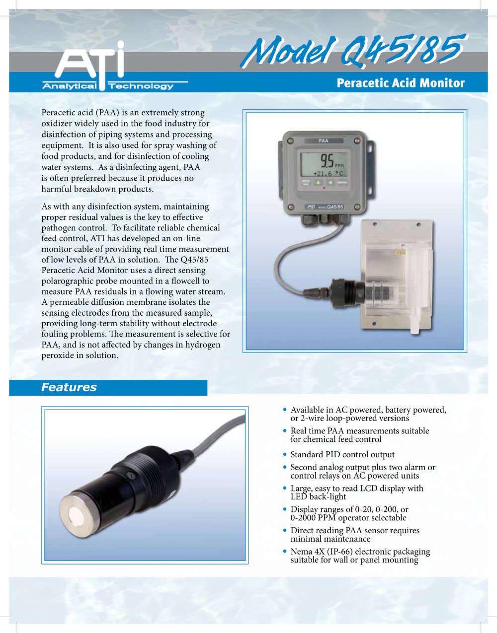 Analytical Technology Q45H/85 Peracetic Acid Monitor - Analytical Technology
