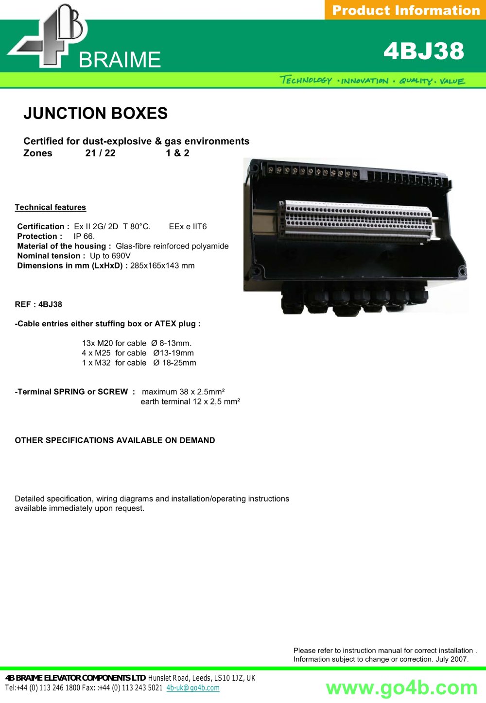 4B Braime Elevator Components - 4731, 14158