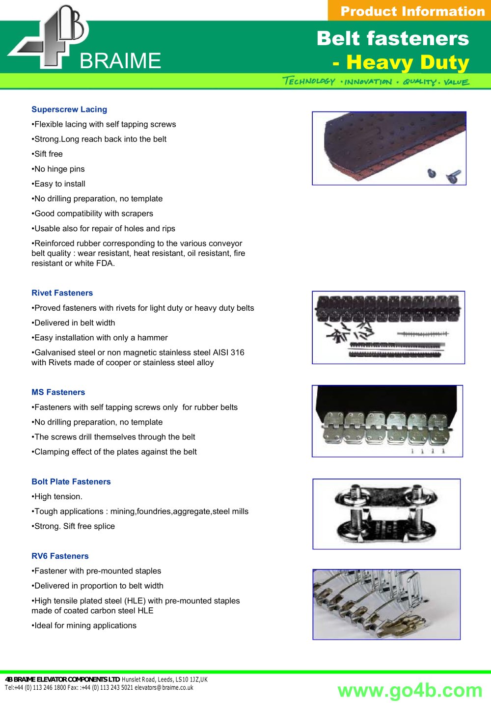 4B Braime Elevator Components - 161122, 42924, 90525, 40253, 14158, 14476, 206305