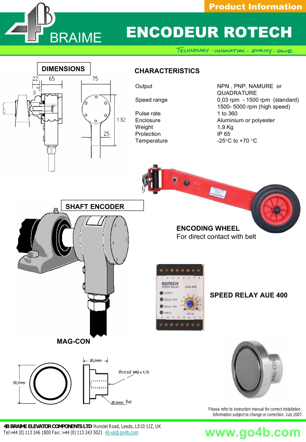 4B Braime Elevator Components - 14158