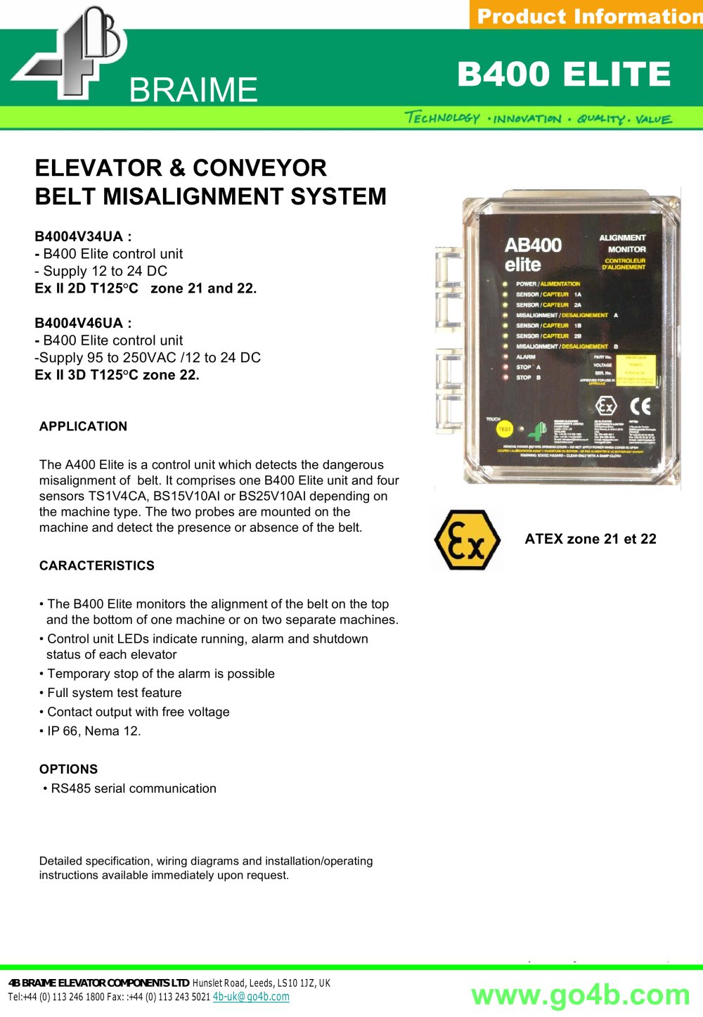 4B Braime Elevator Components - 14180, 14158, 344421