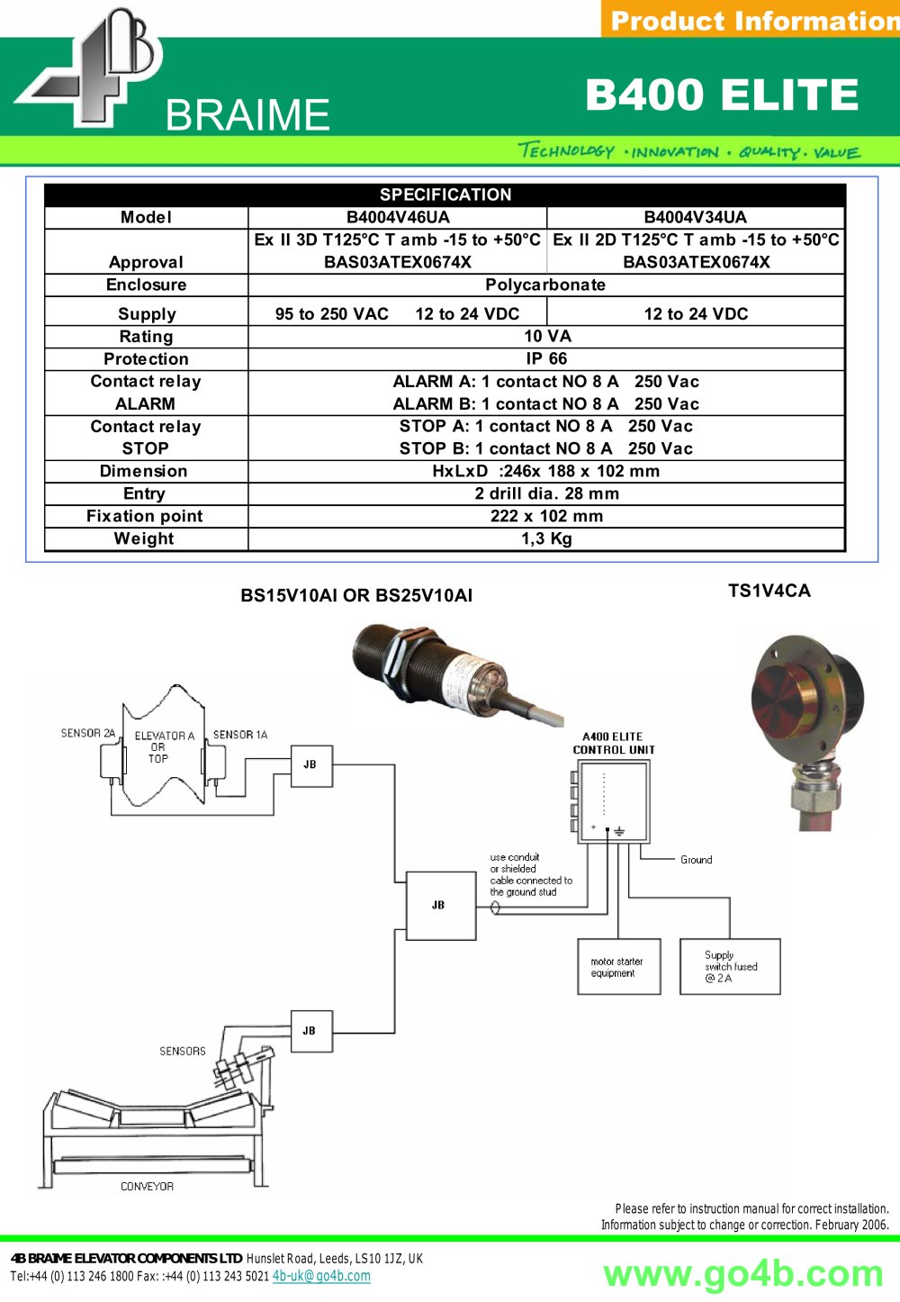 4B Braime Elevator Components - 14158