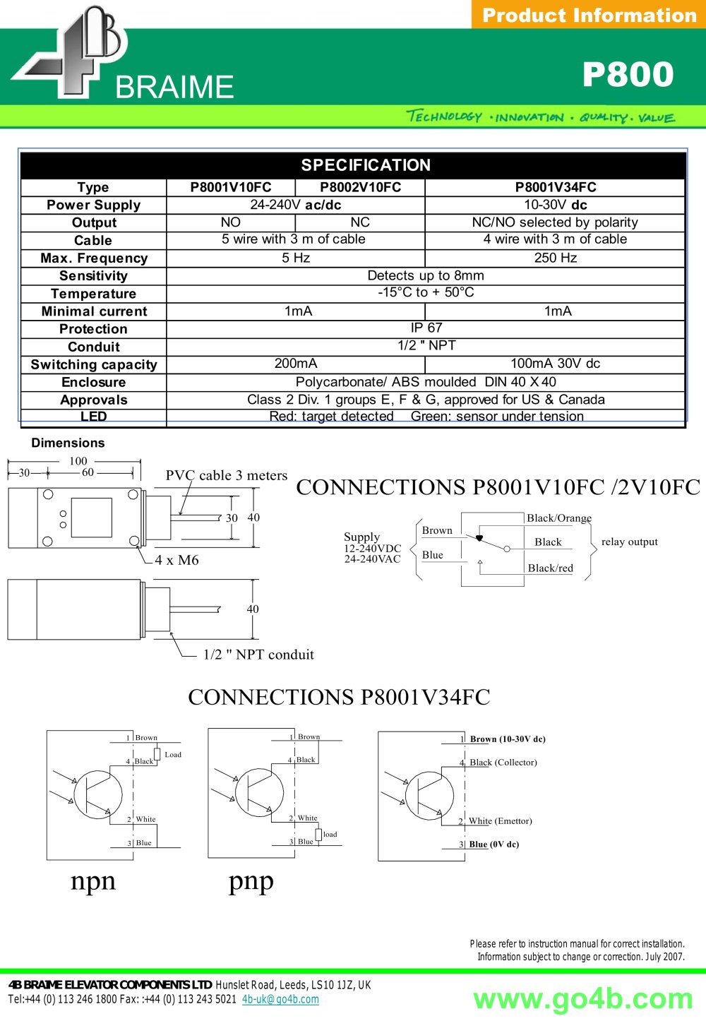 4B Braime Elevator Components - 89304, 344408, 68037