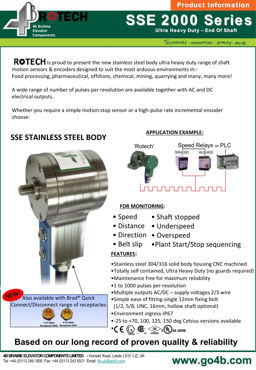 Ultra Heavy-Duty Stainless Steel Shaft Encoder - 4B Braime Elevator Components