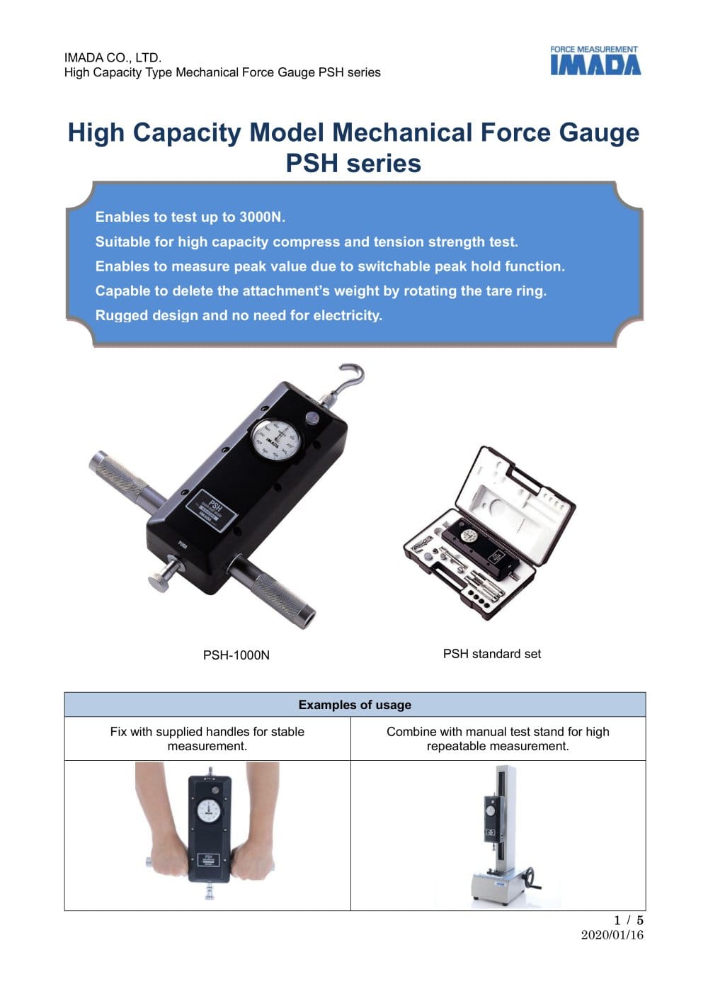 High capacity standard model mechanical force gauge PSH series - IMADA