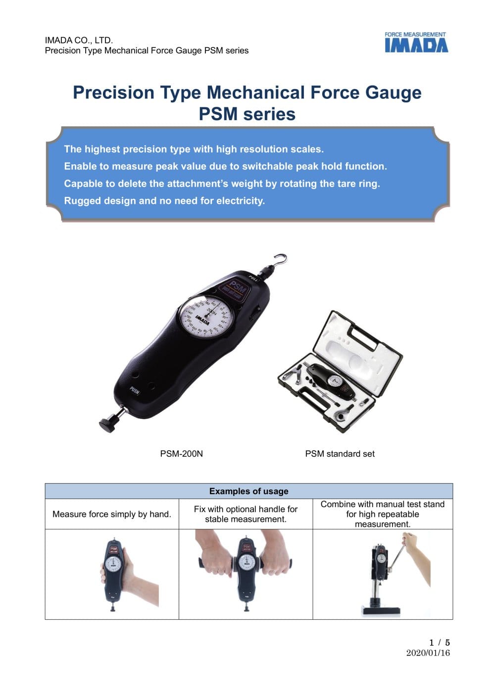 Precision model mechanical force gauge PSM series - IMADA