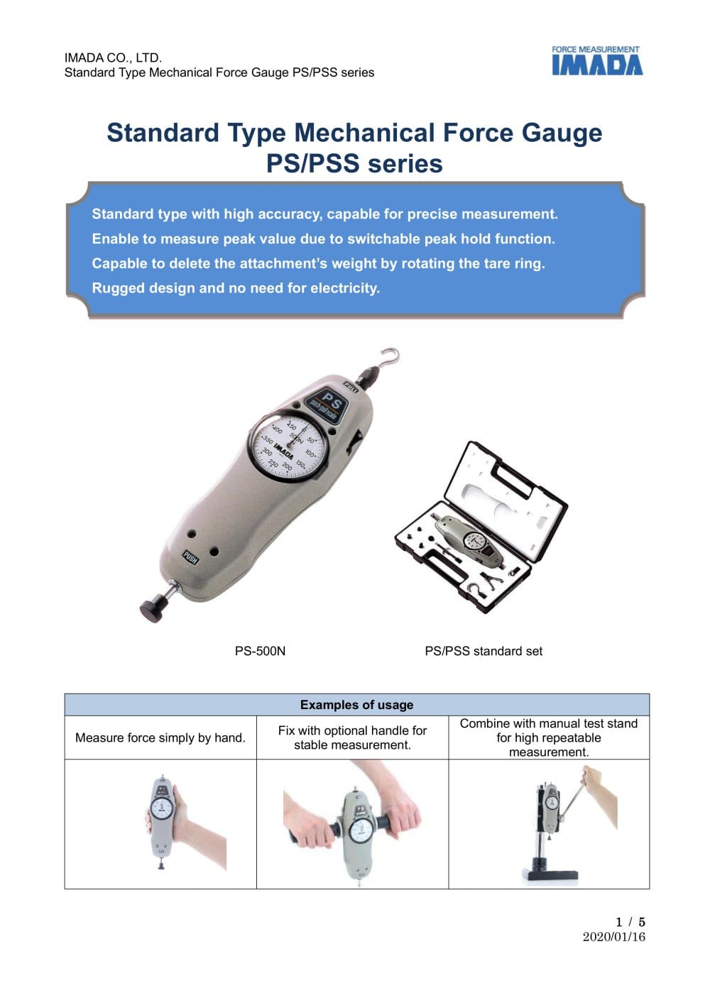 Standard model mechanical force gauge PS/PSS series - IMADA