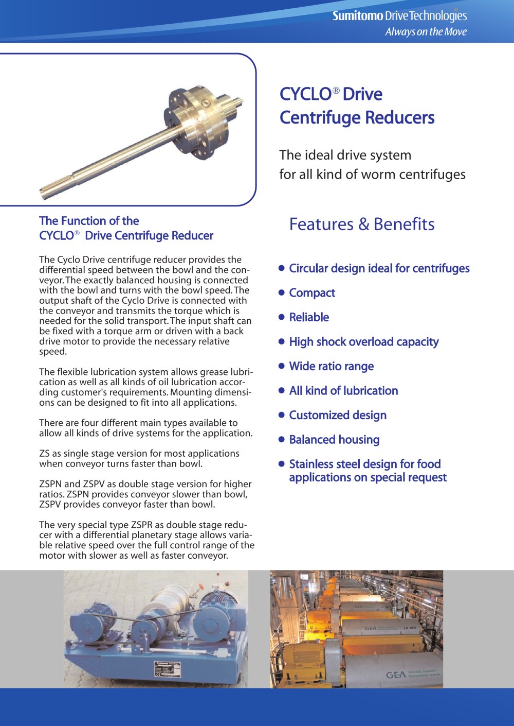CYCLO&reg;Drive Centrifuge Reducers - SUMITOMO (SHI) Cyclo Drive Germany GmbH