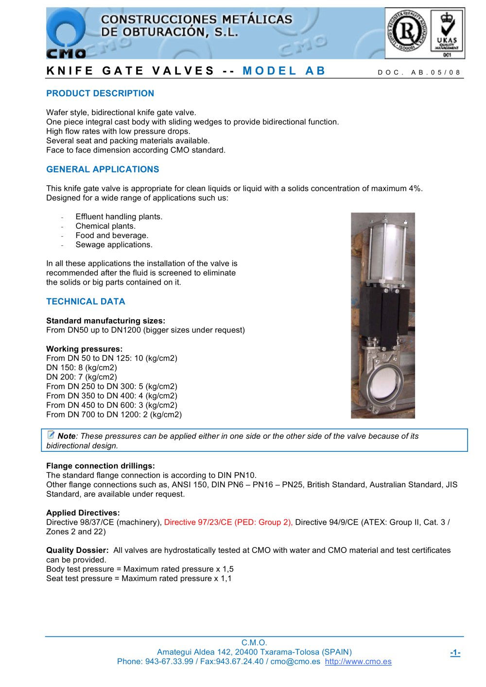 KNIFE GATE VALVES AB Series - C.M.O.