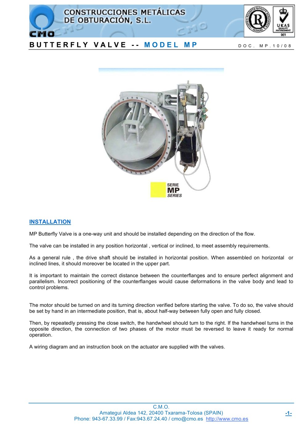 VALVES FOR GASES  MP Series - C.M.O.