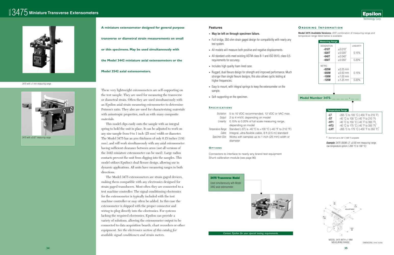 Model 3475 Miniature Transverse Extensometer - Epsilon Technology