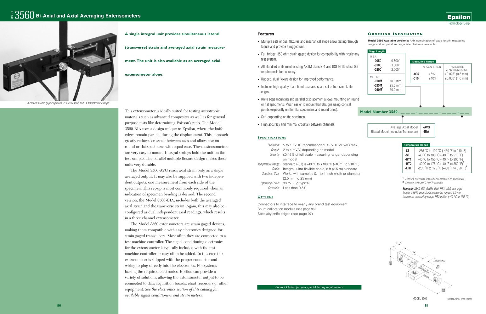 Model 3560 Bi-Axial and Axial Averaging Extensometers - Epsilon Technology